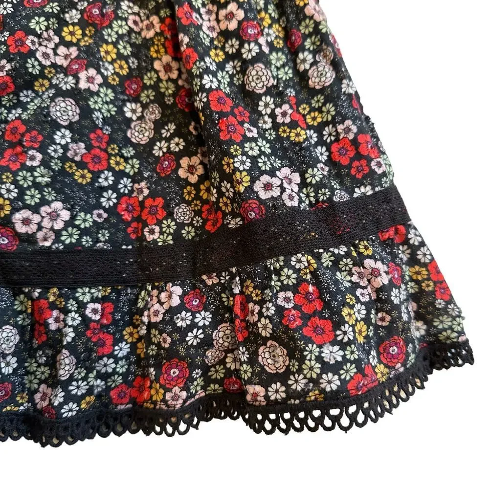 NWT Everafter Girls Black Floral Kara Skirt 12
